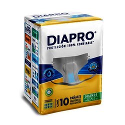 PAÑAL PARA ADULTO DIAPRO GRANDE CON 10 PIEZAS