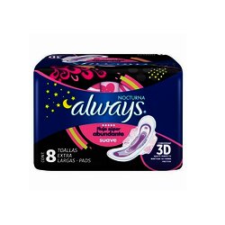 TOALLA FEMENINA ALWAYS NOCHE SUAVE CON ALAS C/8 PZ TOALLA FEMENINA ALWAYS NOCHE SUAVE CON ALAS C/8 PZ