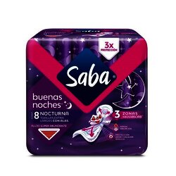 TOALLA FEMENINA SABA BUENAS NOCHES CON ALAS 8 PZ TOALLA FEMENINA SABA BUENAS NOCHES CON ALAS 8 PZ