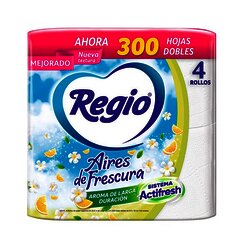 PAPEL HIGIENICO REGIO AIRES FRESCURA 4 ROLL 300 HOJAS