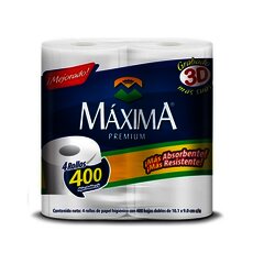 PAPEL HIGIENICO MAXIMA PREMIUM 4 ROLLOS DE 400 HOJAS