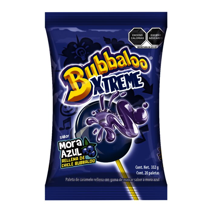 PALETA BUBBA XTREME MORA BOLSA CON 20 PIEZAS