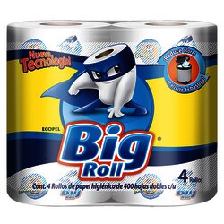 PAPEL HIGIENICO BIG ROLL 4 ROLLOS 400 HOJAS