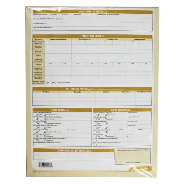 SOLICITUD DE EMPLEO CON 25 HOJAS
