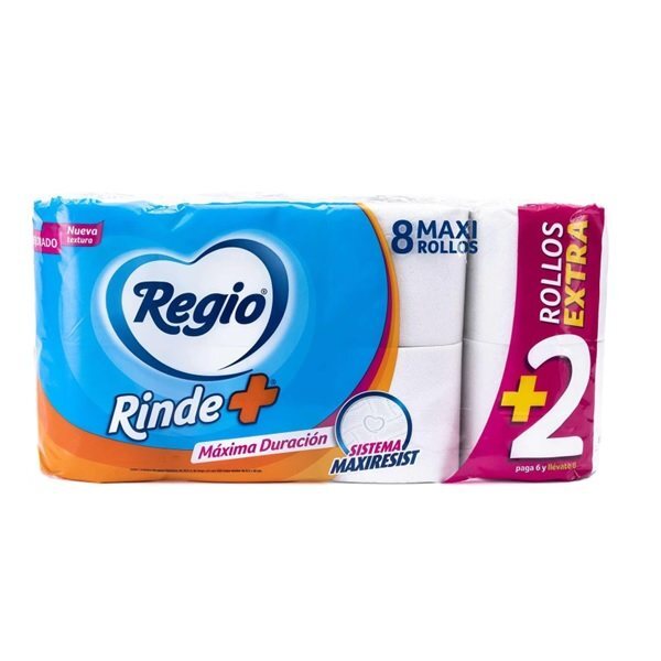 PAPEL HIGIENICO REGIO RINDE MAS 8 ROLLOS DE 300 HOJAS C/UNO