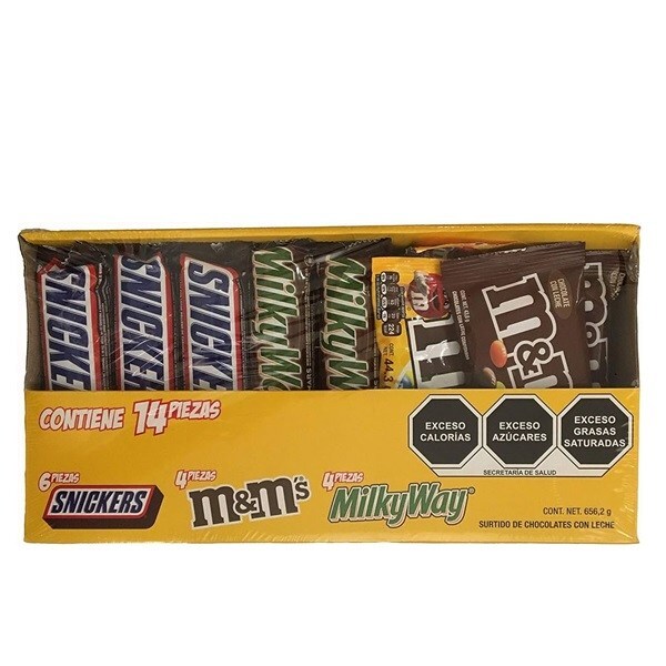 PAQ C/14 PIEZAS CHOCOLATES VARIEDAD SNICKERS M&M MILKY WAY